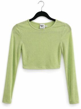 Princess Polly Green Long Sleeve Crop Top Size 6 (Small) Y2K Basic Fitted